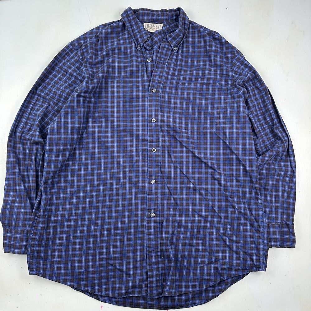Duluth Trading Flex Highlands Shirt Mens XL Tall Plaid Blue Wool Cotton Stretch